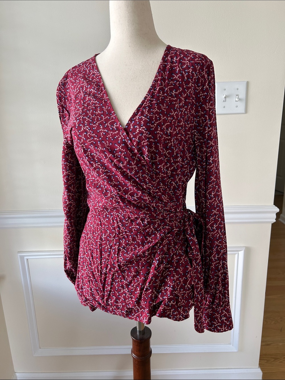 Talbots Burgundy Floral Wrap Blouse